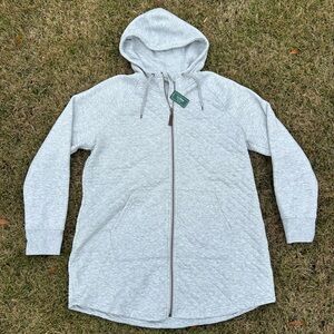 NWT LL Bean Quilted Jacket Long Length Hoodie | Light Gray | Full Zip | Size xl